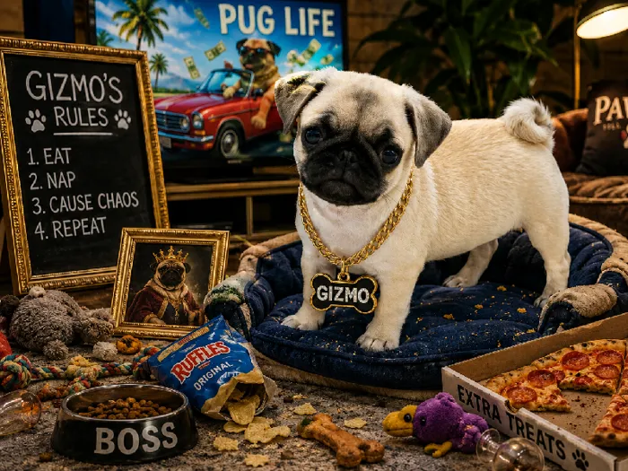 Male Pug puppy named Gizmo for sale at Puppy City Harrisonburg.