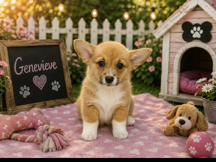 Female Pembroke Welsh Corgi puppy named Genevieve for sale at Puppy City Harrisonburg.