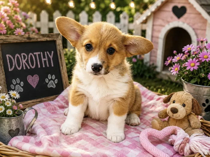 Female Pembroke Welsh Corgi puppy named Dorothy for sale at Puppy City Harrisonburg.